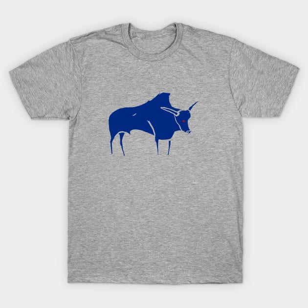 Cave line art of Aurochs in blue ink T-Shirt by croquis design